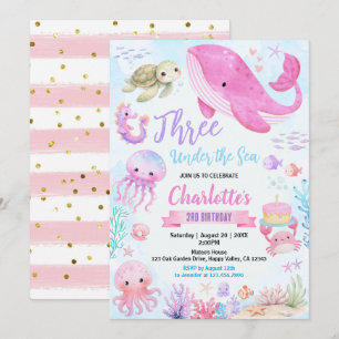 Invitación Tres Bajo El Mar Cumpleaños Niña 2do Cumpleaños Ro