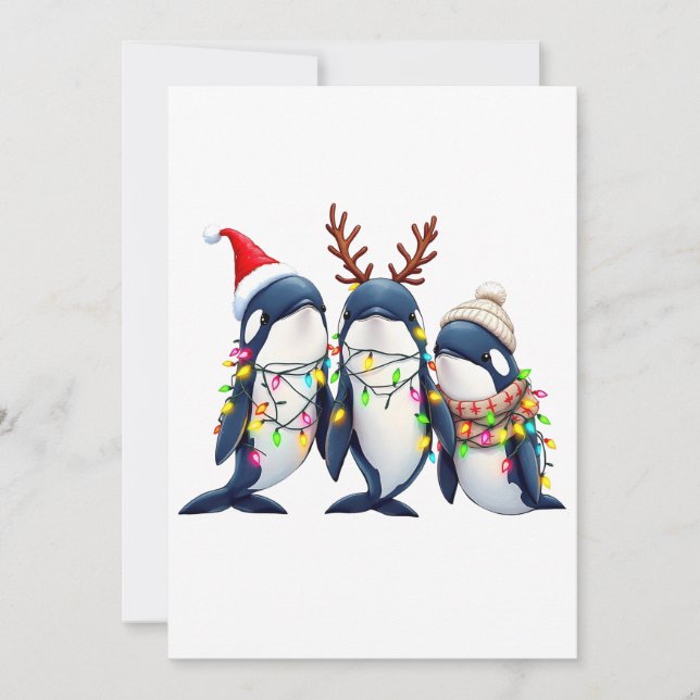 Invitación Tres ballenas llevando Navidades Santa Hat (Anverso)