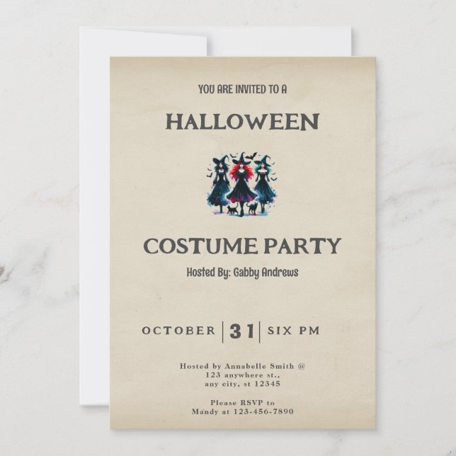 Invitación Tres brujas gatos negros muran Halloween vintage (Anverso)