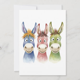 Invitación Tres burros de dibujos animados coloridos en estil