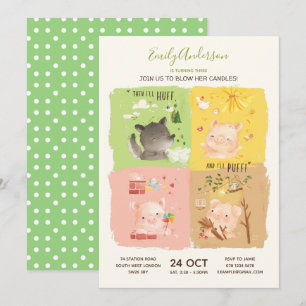 Invitación Tres cerditos y cumpleaños del lobo feroz