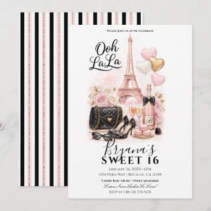 Invitación Très Chic en la Ciudad Fiesta Rosa París Sweet 16