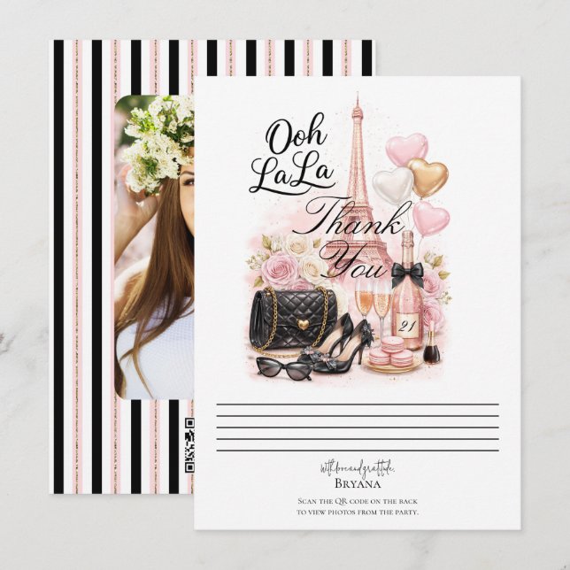 Invitación Très Chic in the City Pink Paris Thank You Card (Anverso / Reverso)