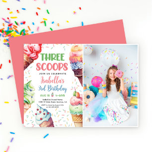 Invitación Tres Chicas escoceses Ice Cream Tercer cumpleaños