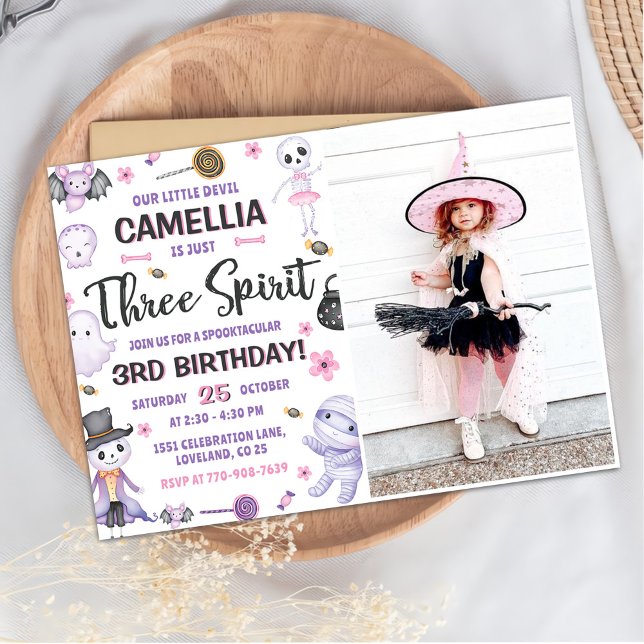Invitación Tres Chicas espirituales Halloween 3er cumpleaños  (Subido por el creador)