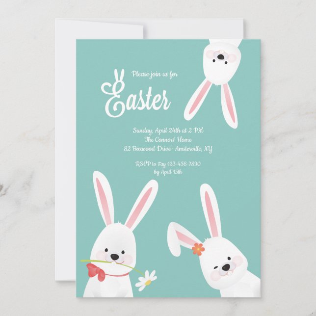 Invitación Tres conejitos de Pascua (Anverso)