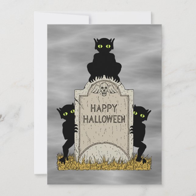 Invitación Tres duendes Feliz Halloween (Anverso)