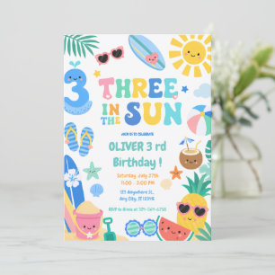 Invitación Tres en el Sol Niño Tropical Cumpleaños Tres