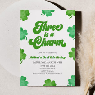 Invitación Tres Es Un Encantador Fiesta Verde Del Tercer Cump
