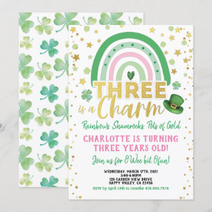 Invitación Tres es un Encantador Tercer Cumpleaños de San Pat