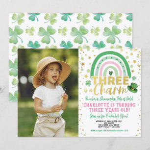 Invitación Tres es un encanto el tercer cumpleaños de la foto
