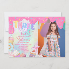 Invitación tres es una foto tan dulce personalizado