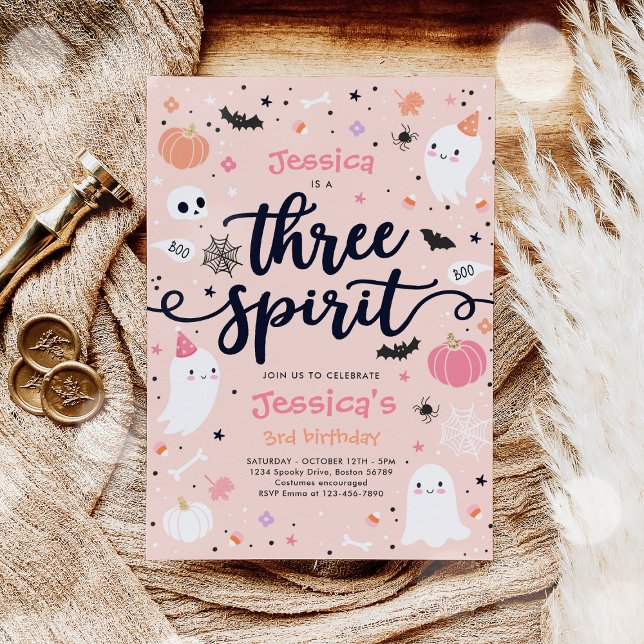 Invitación Tres Espíritus Aburridos De Halloween Tercer Cumpl (Subido por el creador)