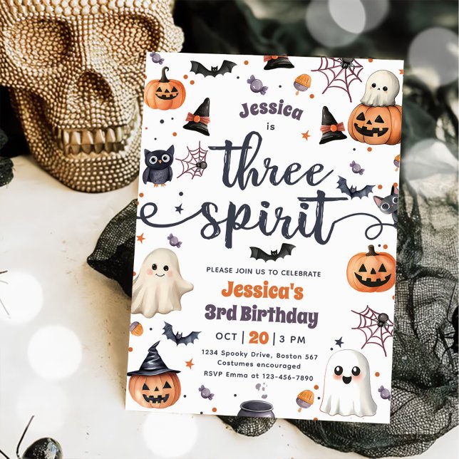 Invitación Tres Espíritus Aburridos De Halloween Tercer Cumpl (Subido por el creador)