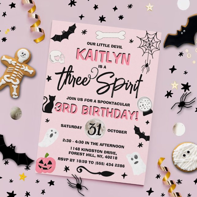 Invitación ¡Tres Espíritus! Chicas Halloween 3º cumpleaños (Subido por el creador)