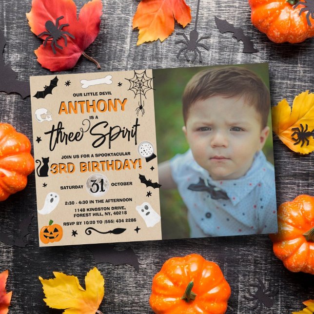 Invitación ¡Tres Espíritus! Foto de cumpleaños 3 de Halloween (Subido por el creador)