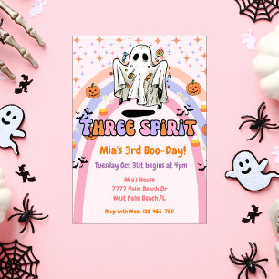 Invitación Tres Espíritus Groovy Fantasma Halloween tercer cu