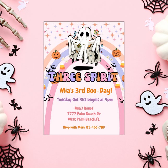 Invitación Tres Espíritus Groovy Fantasma Halloween tercer cu (Subido por el creador)