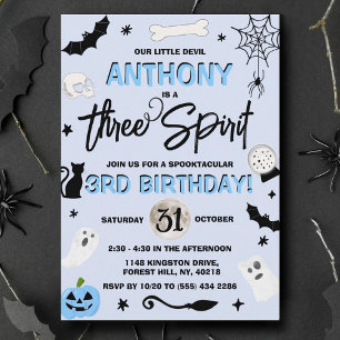 Invitación ¡Tres Espíritus! Halloween masculino tercer cumple