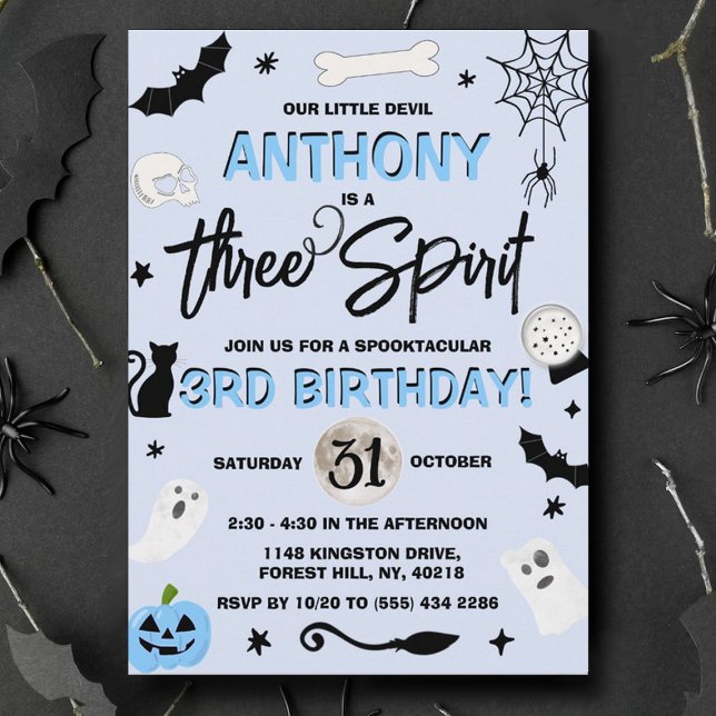Invitación ¡Tres Espíritus! Halloween masculino tercer cumple (Subido por el creador)