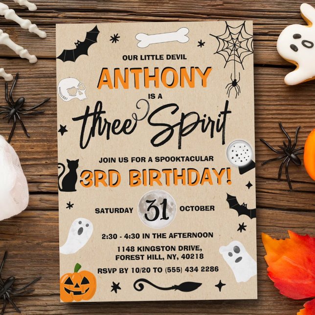Invitación ¡Tres Espíritus! Tercer cumpleaños de Halloween (Subido por el creador)