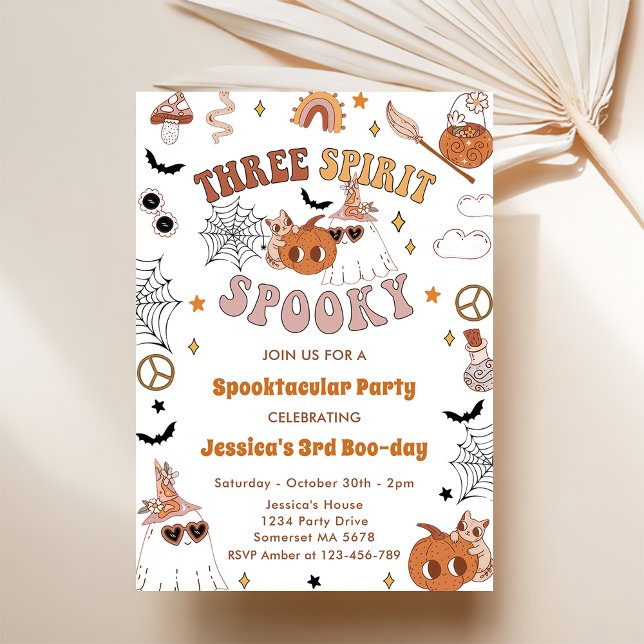 Invitación Tres Espíritus Tocante Cute Groovy Halloween 3 (Subido por el creador)