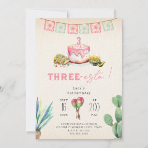 Invitación Tres Esta Chicas Cumpleaños Rosa Tercera Fiesta