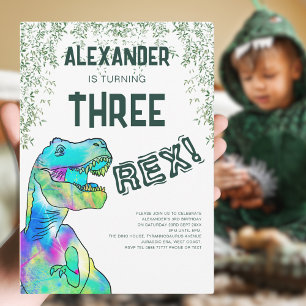 Invitación Tres Fiesta de Cumpleaños de Dinosaurio Rex