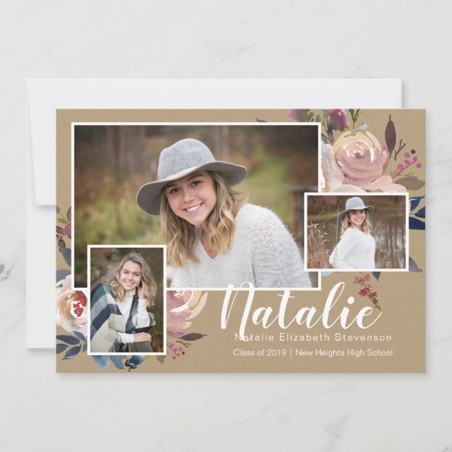 Invitación Tres Fiesta de Graduación Personalizada de Floral  (Anverso)