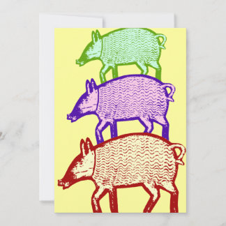 Invitación Tres Fiestas de cerdos, BBQ, Cookout, Picnic Invit