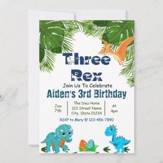 Invitación Tres fiestas de cumpleaños de Rex Dino