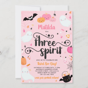 Invitación Tres Fiestas de cumpleaños de Spirit Pink Hallowee