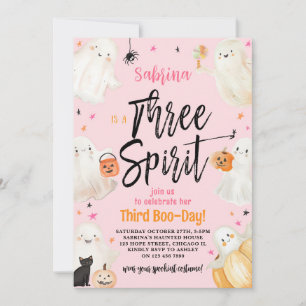 Invitación Tres Fiestas de cumpleaños de Spirit Pink Hallowee