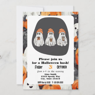Invitación Tres Fiestas de Fantasma Halloween Bash
