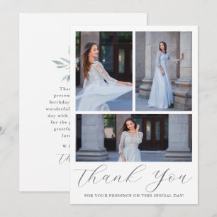 Invitación Tres fotografías Quinceanera Floral Azul