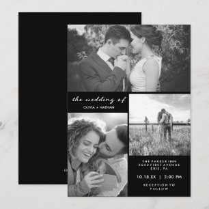 Invitación Tres fotos   Boda blanco y negro