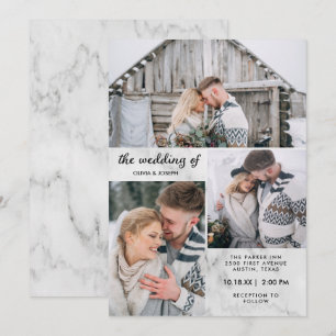 Invitación Tres fotos de elegancia en mármol  Boda