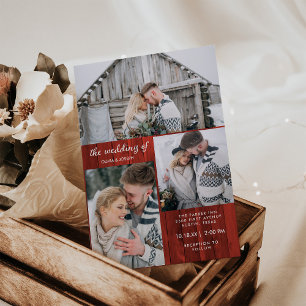 Invitación Tres fotos de la apariencia de la madera roja   Bo