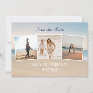 Invitación Tres Fotos En La Playa Elegante Ahorran La Fecha
