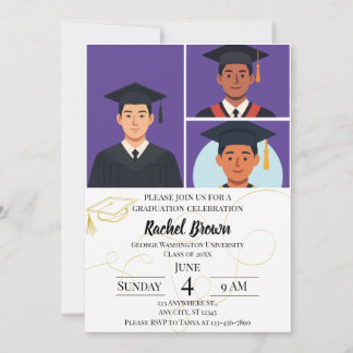 Invitación Tres fotos principales con graduación de arte de l