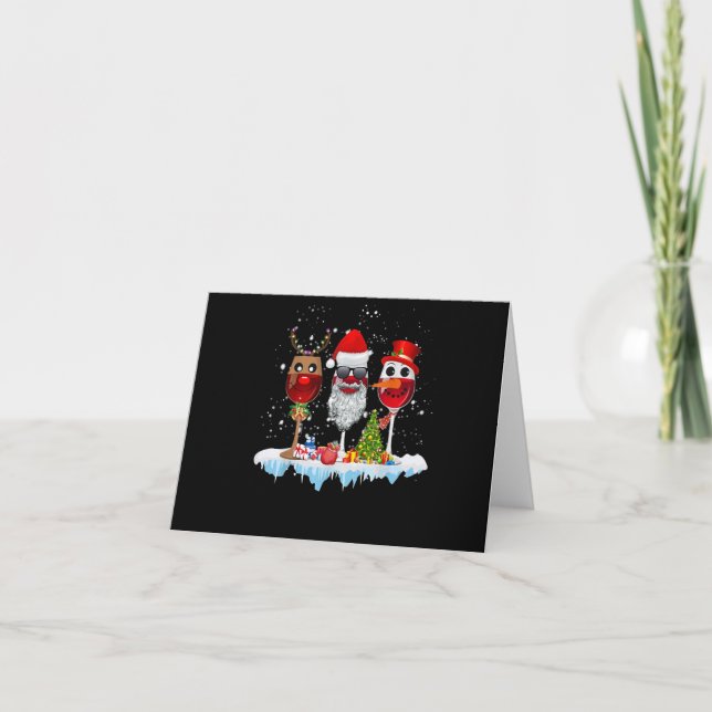 Invitación Tres Gafas De Navidades Vinos Encenden Santa Hat x (Anverso)