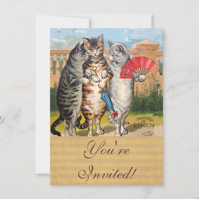 Invitación Tres Gatitos Ilustración de Mamá Oca (Anverso)