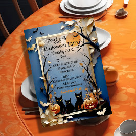 Invitación Tres gatos negros espeluznantes Halloween