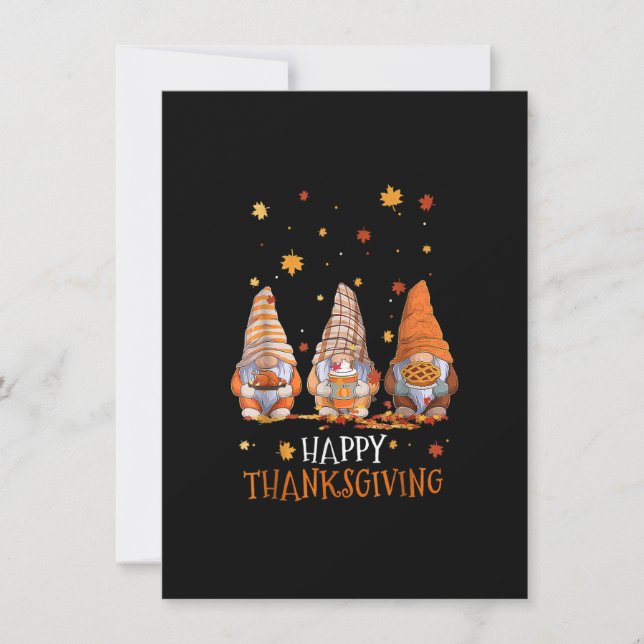 Invitación Tres Gnomes Feliz Día de Acción de Gracias en otoñ (Anverso)
