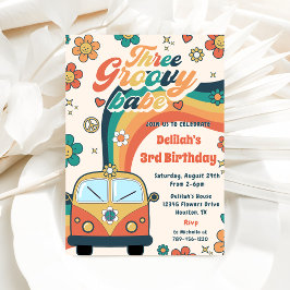 Invitación Tres Groovy Babe Retro Floral 3er Fiesta de cumple