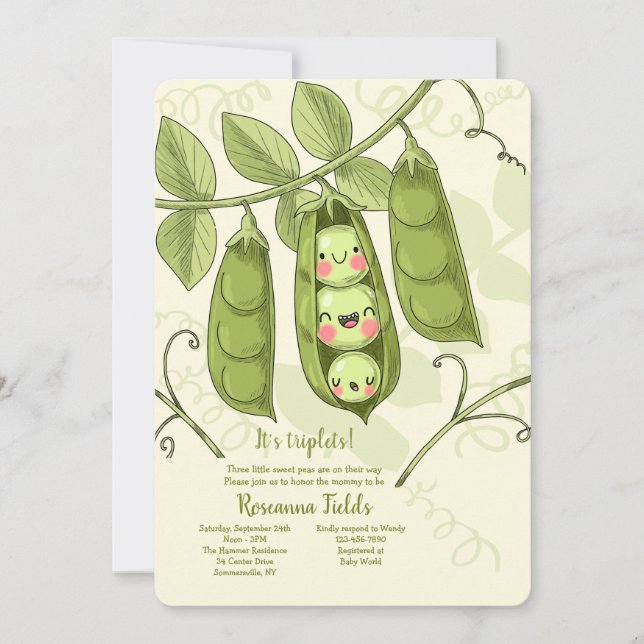 Invitación Tres guisos en un Baby Shower de Pod (Anverso)