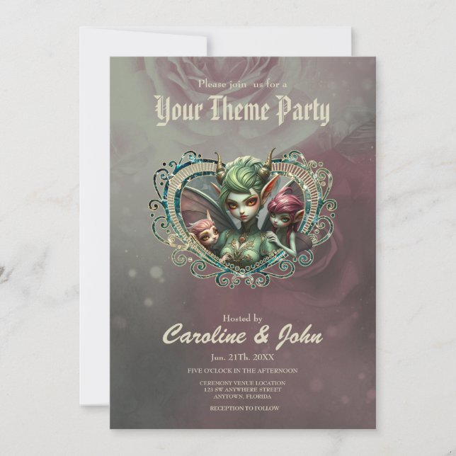 Invitación Tres hadas, los compañeros del corazón mágico. (Anverso)