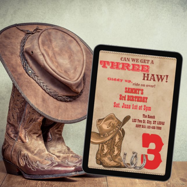 Invitación Tres Haw, Western cumpleaños 3 (Subido por el creador)