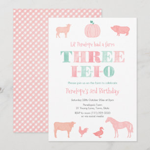 Invitación TRES-IEIO Calabaza Rosada Tercer Fiesta de Cumplea