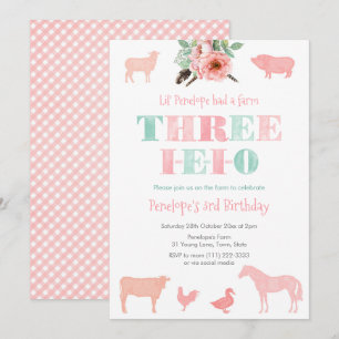 Invitación TRES-IEIO, viejo Chica MacDonald 3 Fiesta de cumpl